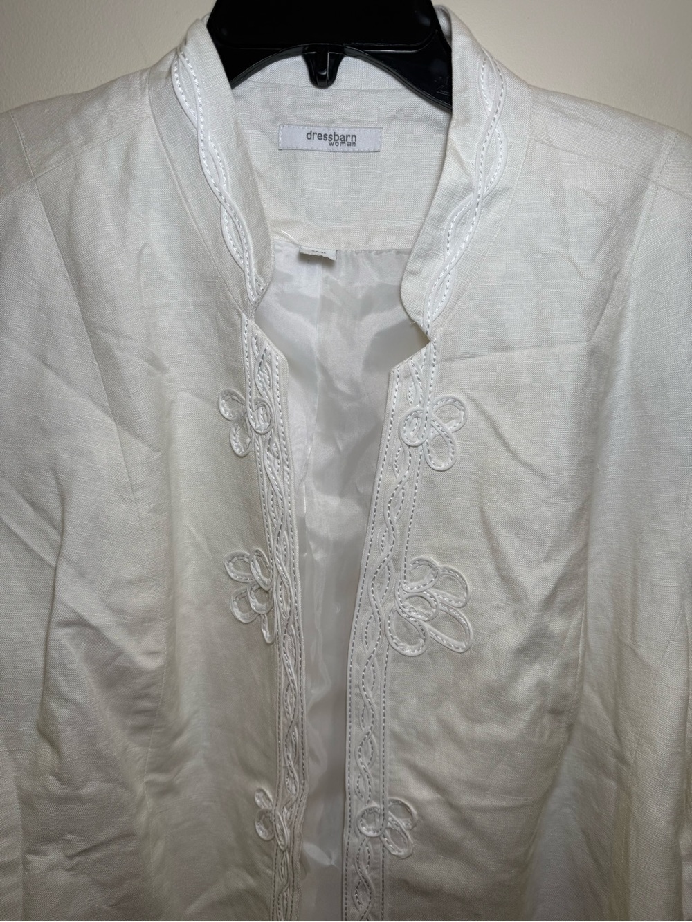 Dressbarn Woman White Embroidered Mandarin Style Linen Blend Open Blazer Sz 20W - Picture 7 of 12